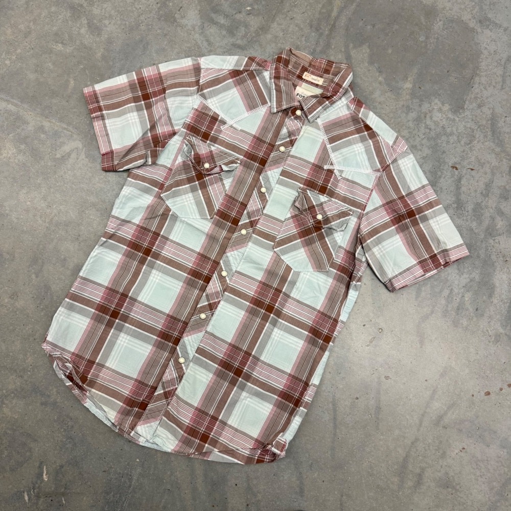 Y2K Mens Fossil Short Sleeve Plaid Western Snap Shirt Small